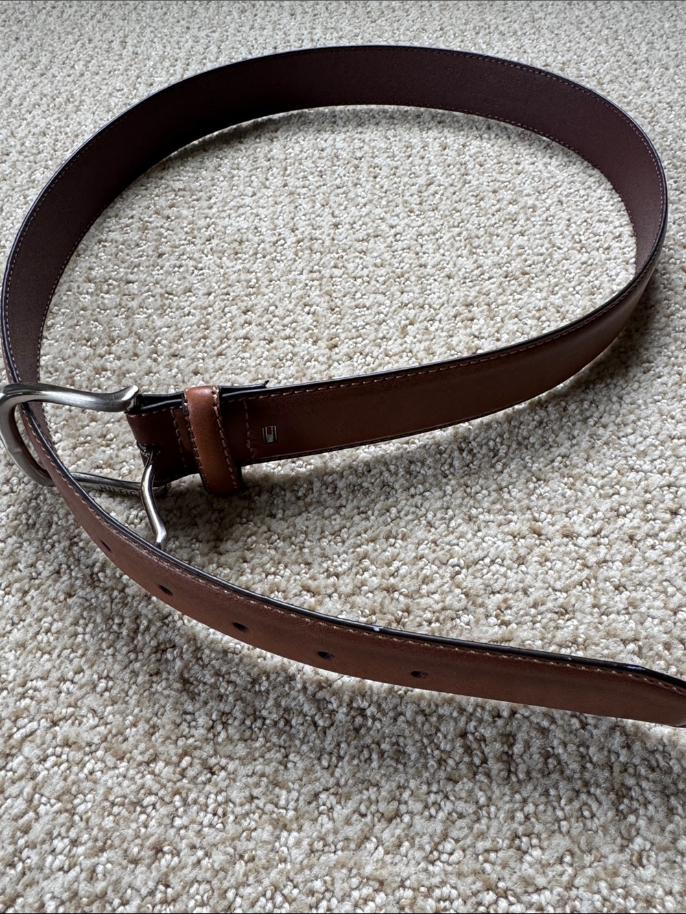 Tommy Hilfiger Men's Brown Leather Belt with Silver Buckle